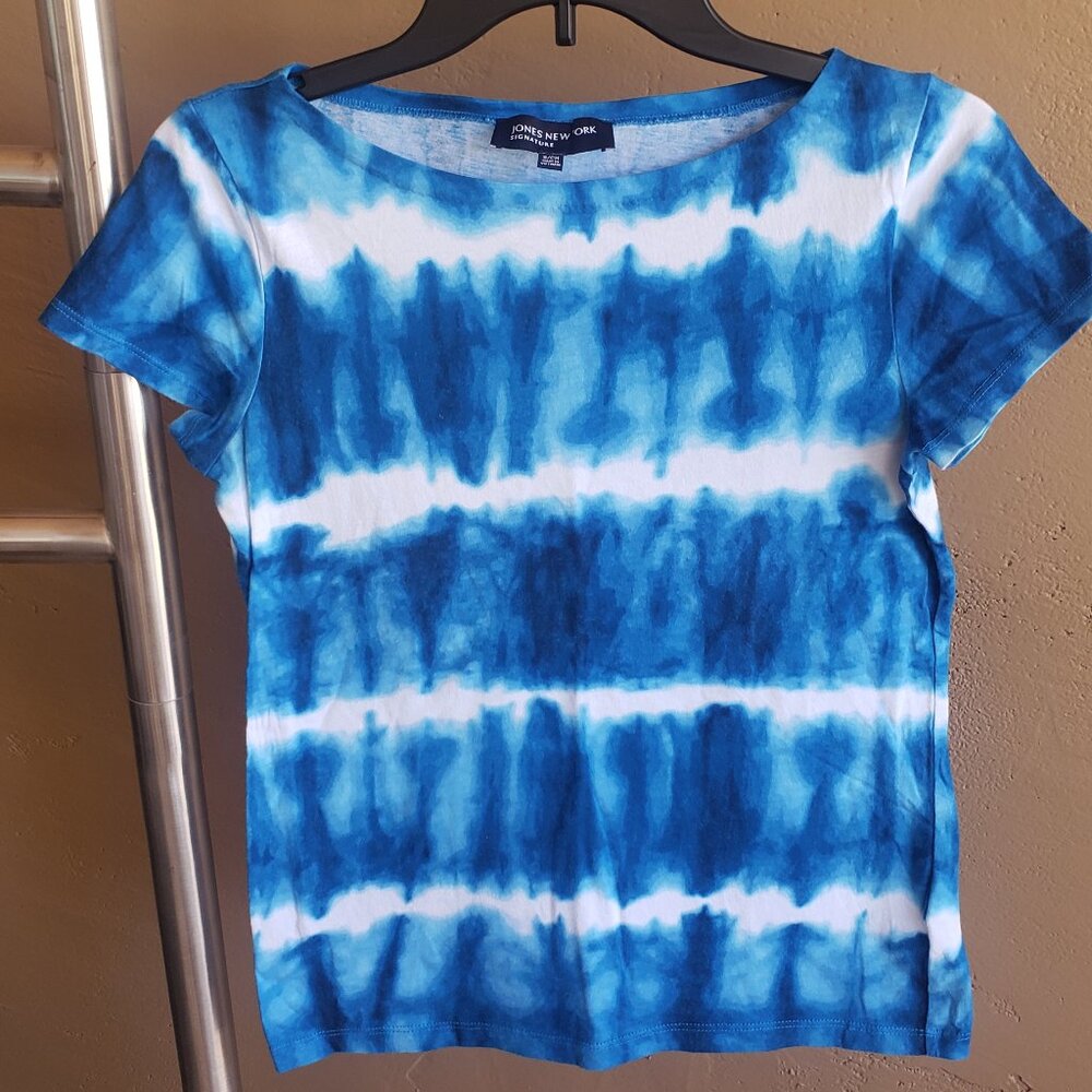 Blue & White Stripe Tie Dye Top, Shirt, Blouse -Jones New York - Sz Small